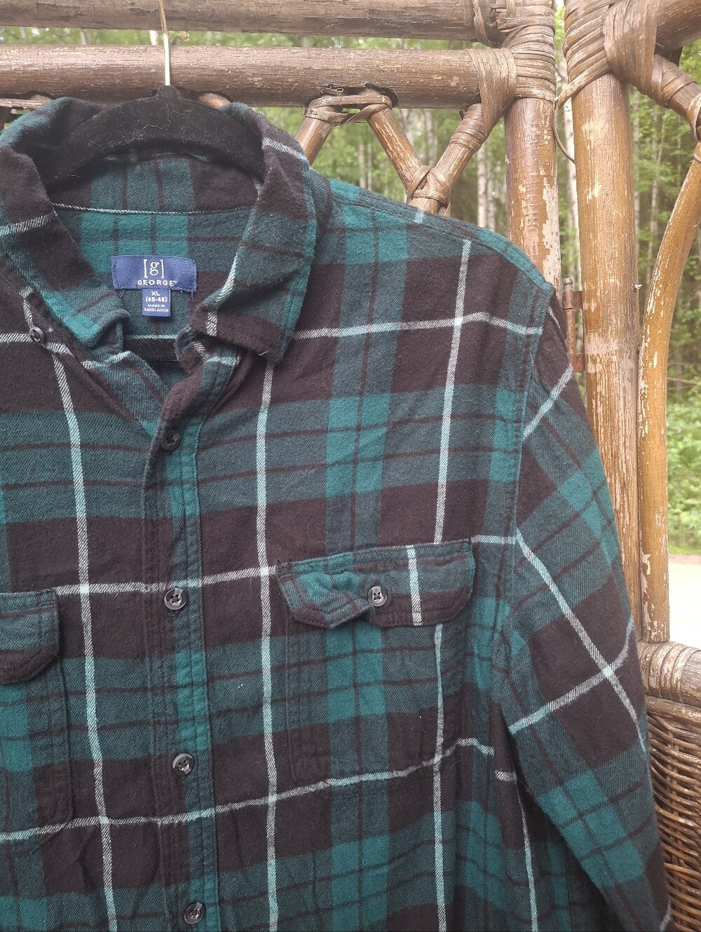 🍀3/15 George Men's Teal and Black Plaid Flannel Shirt Jacket